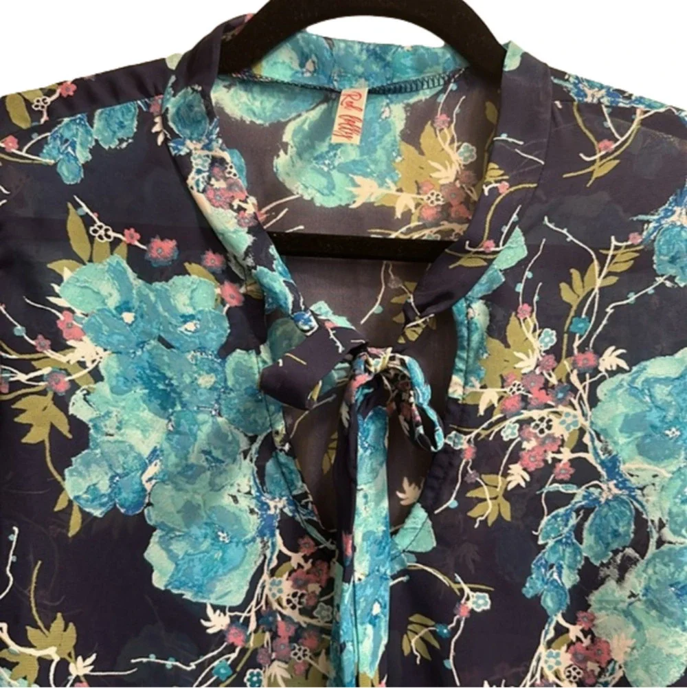 Red Lolly sheer long sleeve floral blouse